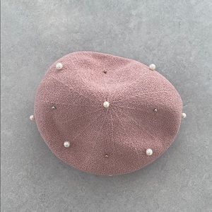 PINK BERET WITH PEARLS